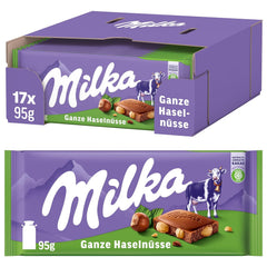 Milka Alpine Czekolada mleczna z całymi orzechami laskowymi - Czekolada z chrupiącymi orzechami - 17 x 95g