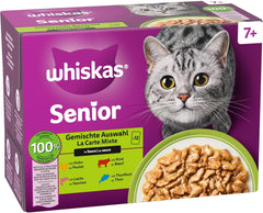 Hrană umedă Whiskas Senior 7+ Selecție mixtă în sos, 48 pliculețe, 12x85g (pachet de 4) – Hrană umedă de înaltă calitate pentru pisici de 7 ani și peste