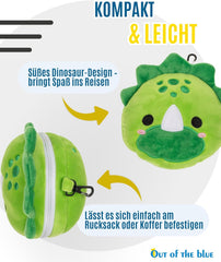 Pernă de călătorie din pluș cu dinozaur pentru copii, cu mască pentru ochi – Pernă de gât moale 2 în 1 pentru copii – Pernă de călătorie confortabilă pentru mașină, tren și avion – Lavabilă și care economisește spațiu