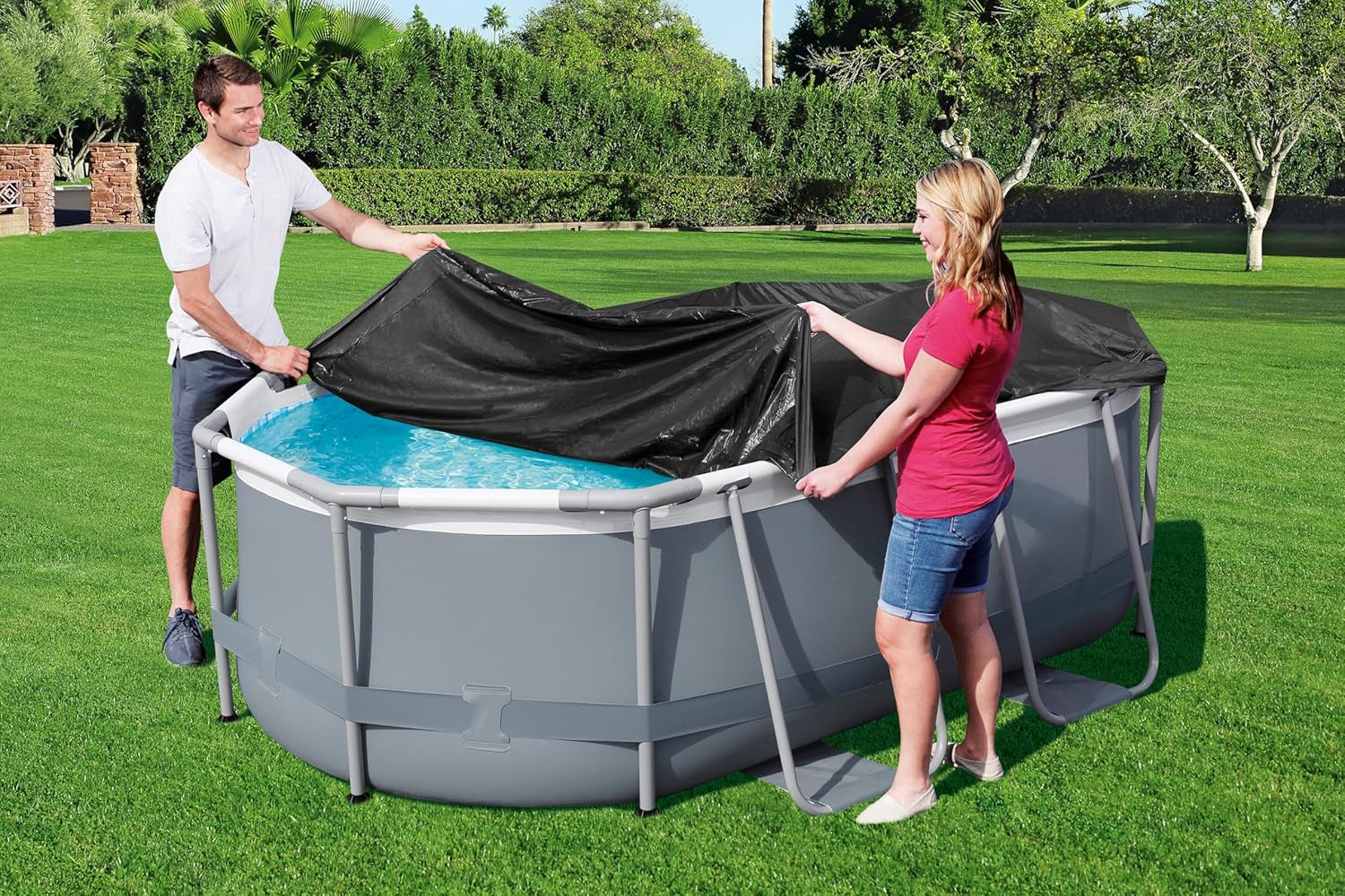 Plandeka PCV Bestway 305 x 184 cm, czarna, owalna