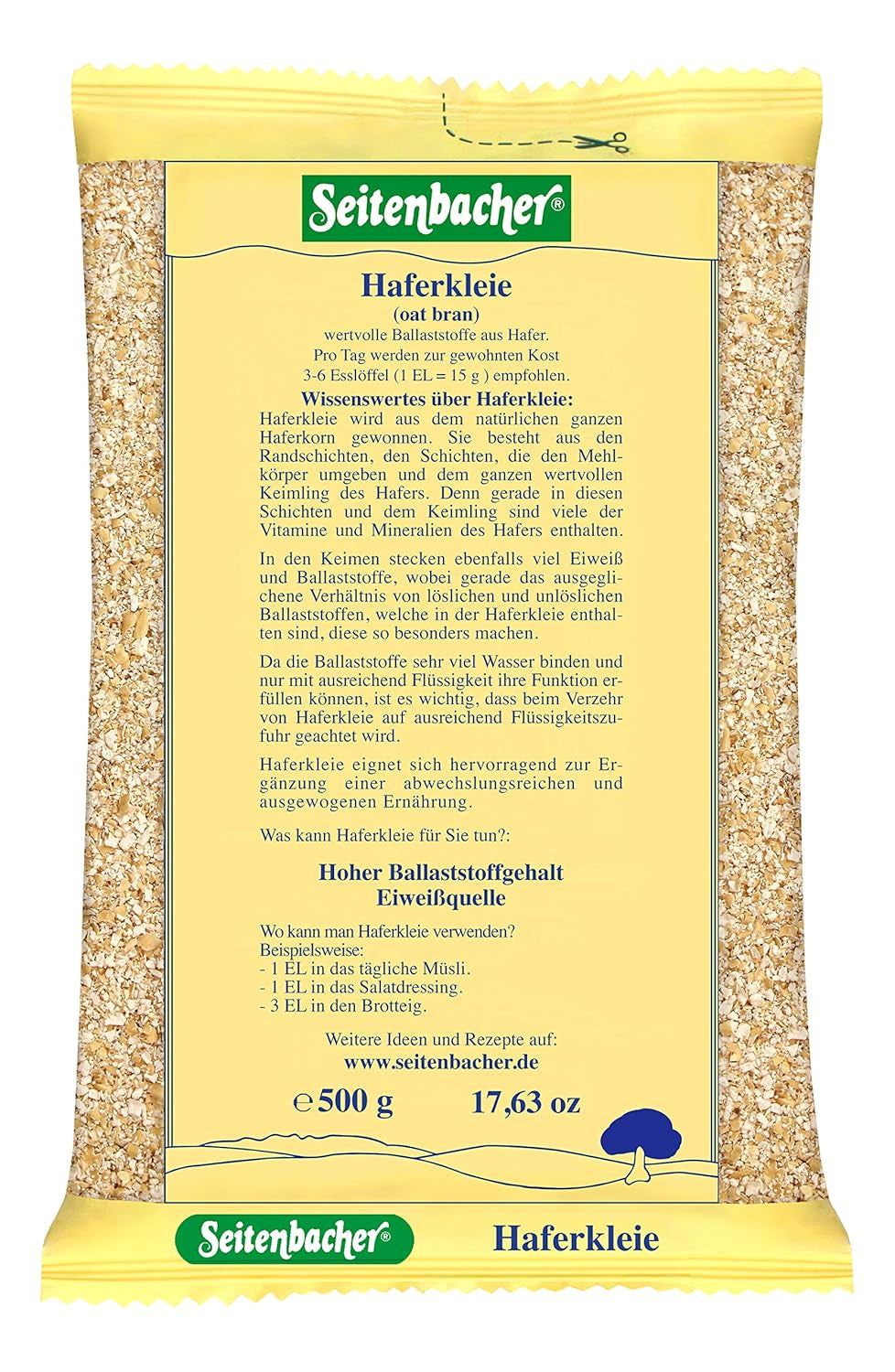 Seitenbacher Haferkleie I High Protein Gehalt I High Ballaststoff Gehalt I (1X 500 G ) Zboża Naty Shop 500 G (opakowanie 1Er)