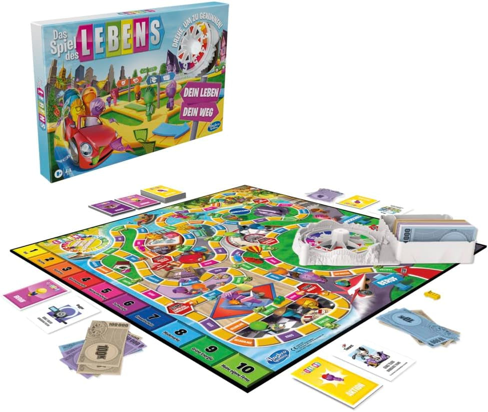 Rodzinna gra planszowa Hasbro Game of Life dla 2–4 ​​graczy w wieku od 8 lat. Zawiera kredki