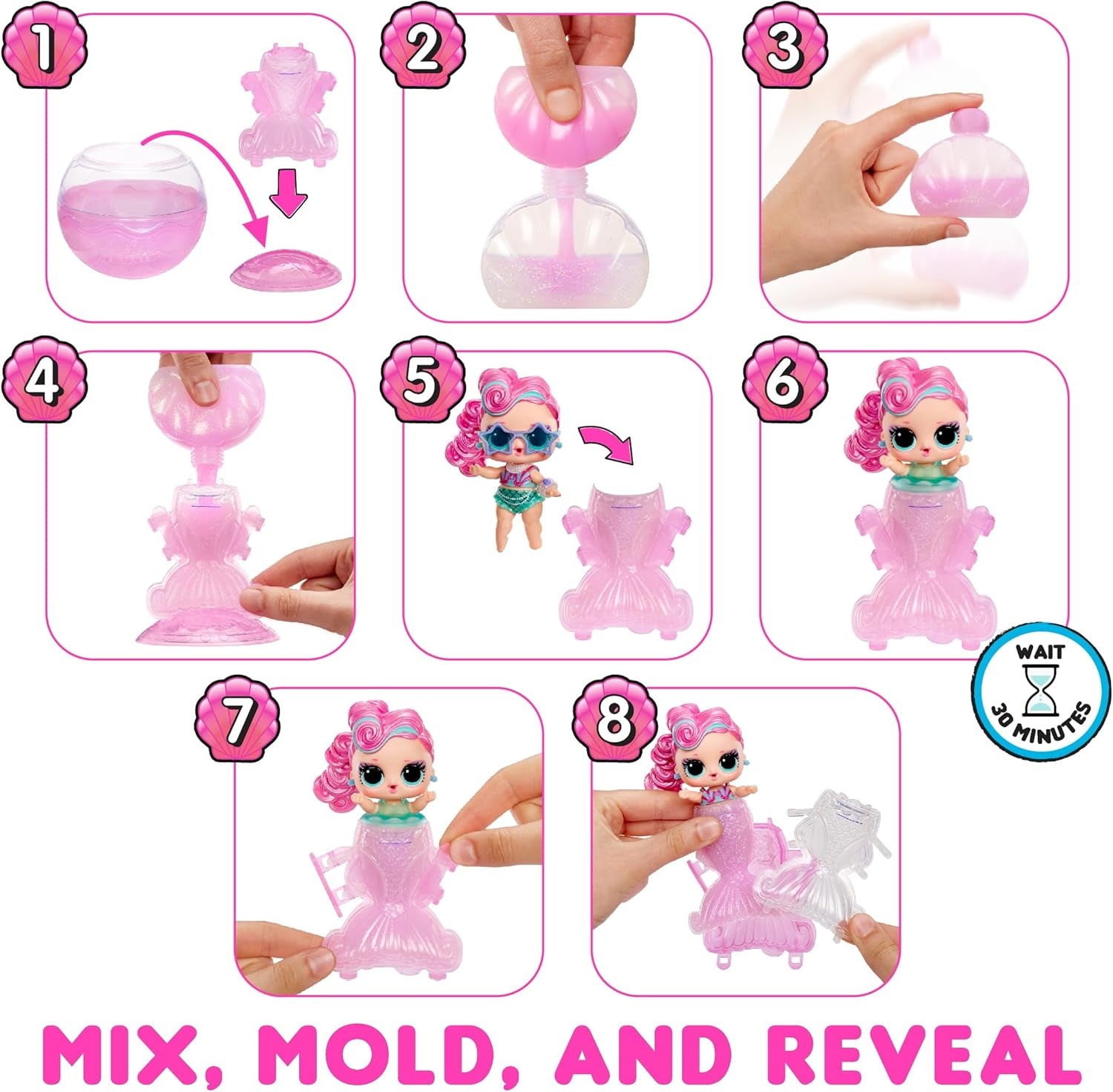 LOL Surprise! Mermaids Tots - Păpuși mini la modă cu cozi care își schimbă culoarea - Potrivite pentru colecționari, fete și băieți cu vârsta de 4 ani și peste