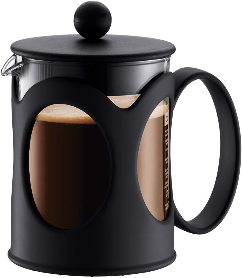 Cafetieră Bodum Kenya - 1L / 8 căni - Presă franceză manuală din sticlă borosilicată și oțel inoxidabil - Se poate spăla în mașina de spălat vase - Fabricată în Portugalia