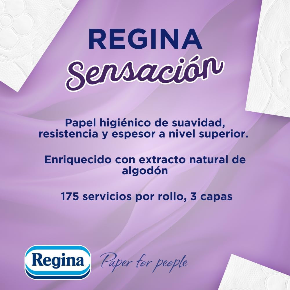 Regina Feeling - 42 role hârtie igienică, 175 foi cu trei straturi, extract natural de bumbac și parfum delicat, 60% ambalaj din plastic reciclat, 100% hârtie certificată Fsc