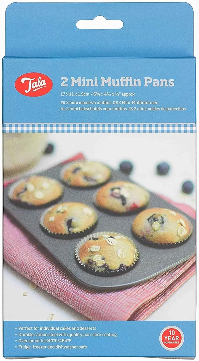 Tala Mini-Kuchenformen, Dekorativ, Antihaftend, Gugelhupf-Form, Gleichmäßige Hitzverteilung, Gerillte Form, Karbonstahl, Breite, Flache Griffe, Spülmaschinen Und Gefrierschrankfest, 2 Stück Formy i blachy do pieczenia Naty Shop 20Cm X 14Cm