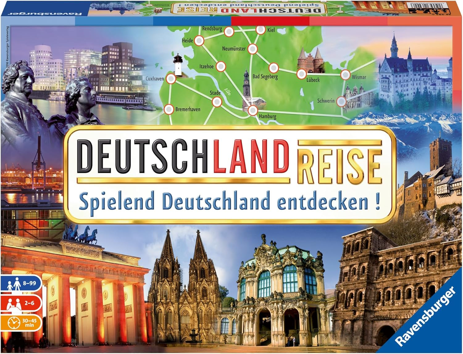 Ravensburger Family Game 26492 - Turul Germaniei - Clasic pentru familii, pentru vârste de 8 ani și peste - Joc de petrecere, Călătorie prin Germania, Joc de societate pentru până la 6 jucători, vârste de 8 ani și peste