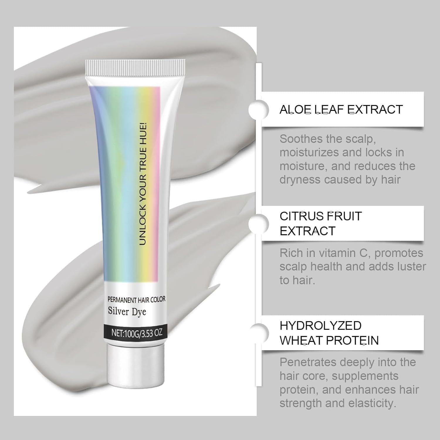 Vopsea de păr argintie 2-in-1 cu extract de esență naturală, vopsea de păr argintie Detroit Rain, vopsea de păr argintie metalică, vopsea de păr argintie pentru păr închis, vopsea de păr argintie, vopsea de păr permanentă (1 bucată) Vopsea pentru par Naty Shop