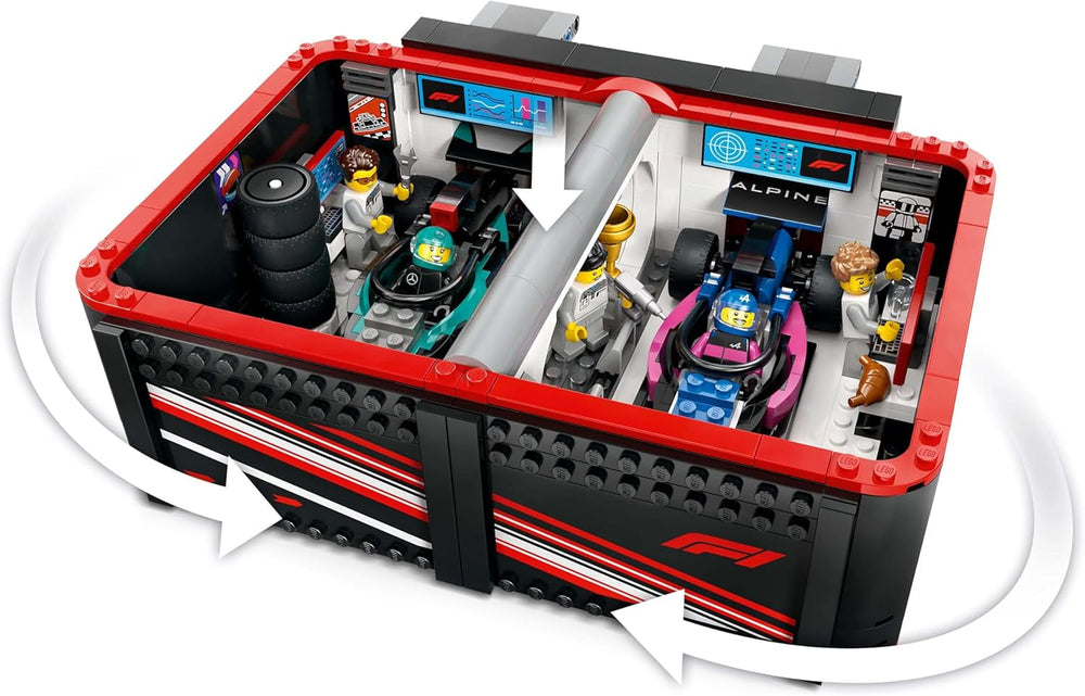 LEGO City Garaż F1 z samochodami wyścigowymi Mercedes-Amg i Alpine - Samochód wyścigowy Formuły 1 z 2 kierowcami i 4 mechanicznymi minifigurkami - Prezent dla chłopców i dziewcząt w wieku 7+ oraz fanów 60444 Besuche den LEGO-Store Zestawy konstrukcyjne