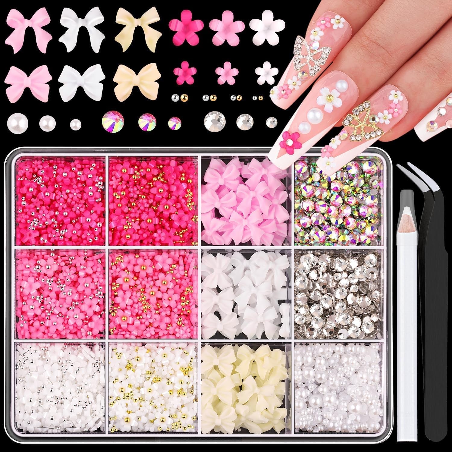 GZMAYUEN 920Pcs Gold Silber Flatback Perlen Für Nägel, Halbrunde Weiße Beige Nail Perlen, Kleine Halbrunde Flatback Perlen Für DIY Nail Art Decor