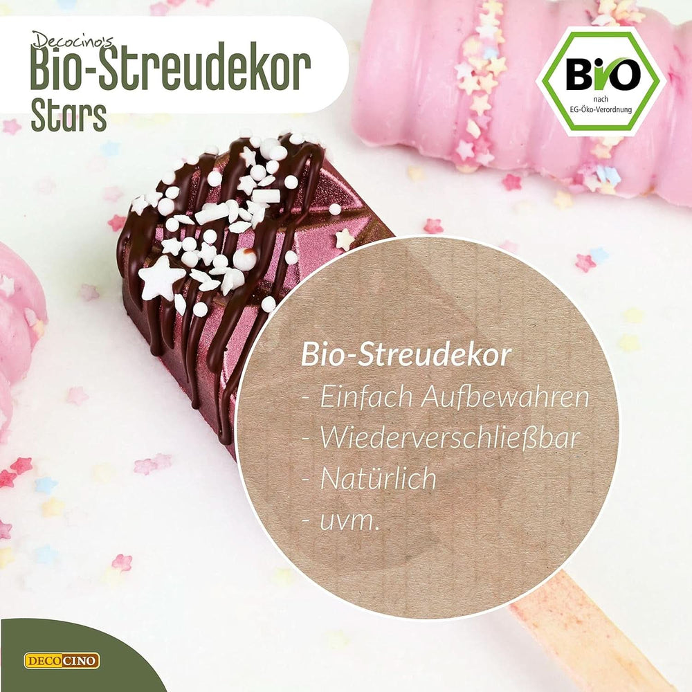 DECOCINO Organiczne gwiazdki posypkowe, 50 gramów posypki Naty Shop
