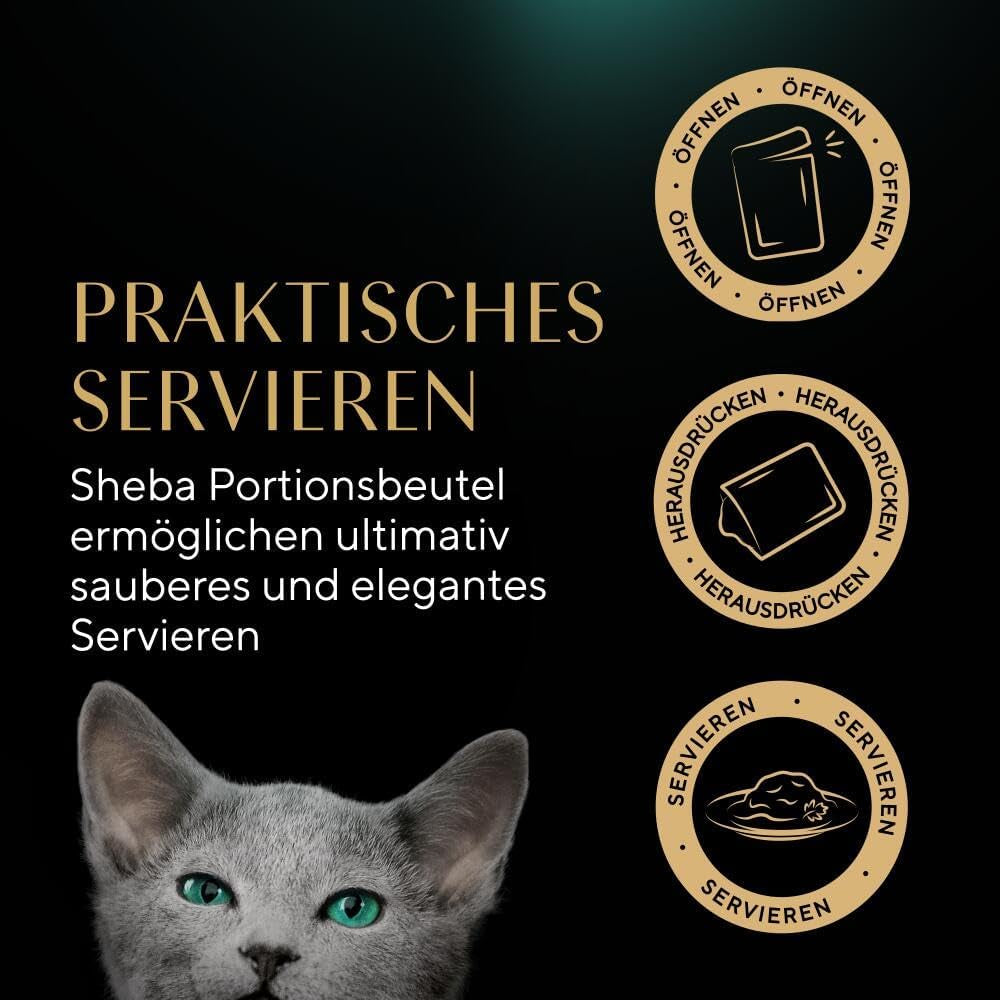 Hrană umedă Sheba pentru pisoi, în pliculețe variate, cu somon (MSC) și pui în sos, pachet multiplu 40x85g