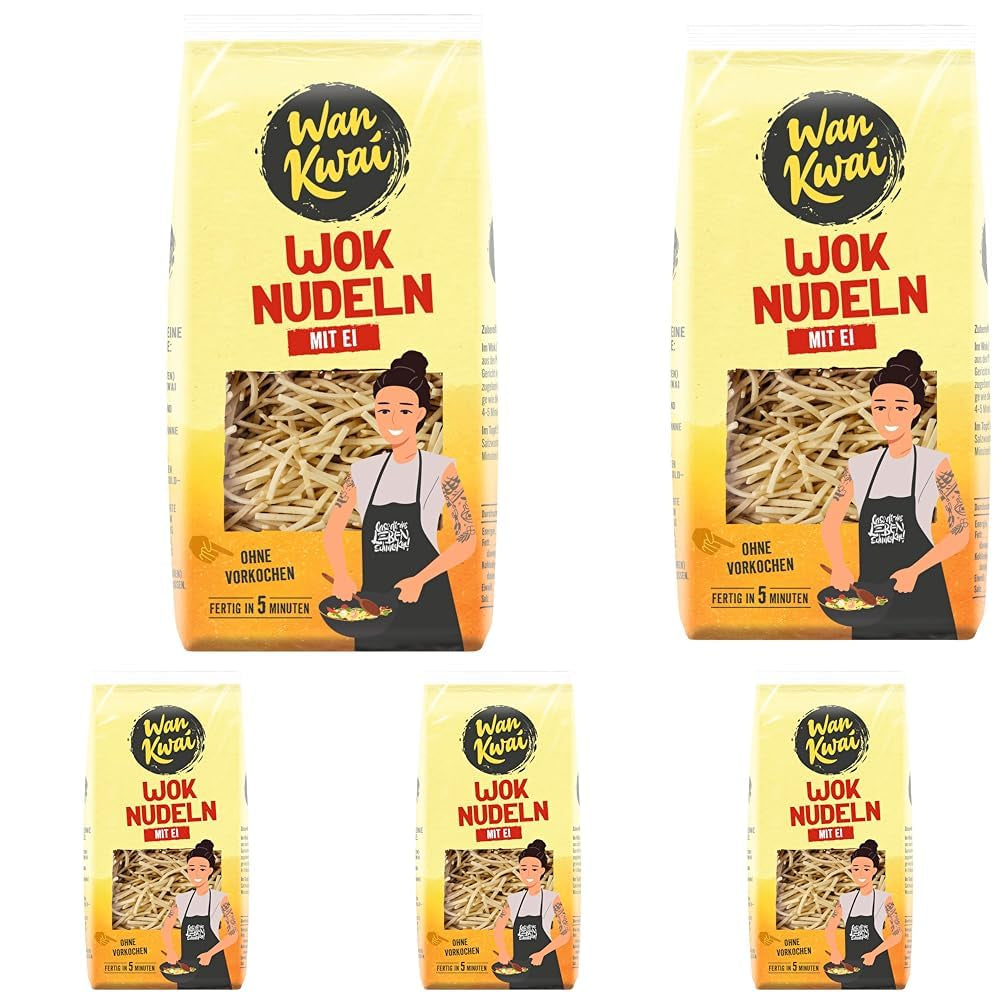 Wan Kwai Wok Noodles 250g: Smażone przysmaki z prawdziwymi jajkami, przygotowane w mgnieniu oka na pyszne dania smażone na patelni. Prosto, smacznie, azjatycko! (zestaw 5 sztuk)
