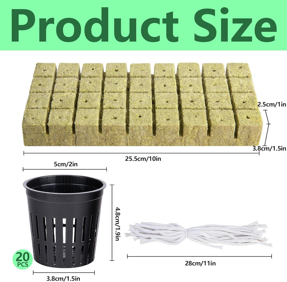 76 Stück Hydrokultur Pflanzen Net Kit -20 Stück 2inch(5cm)-Topfbecher mit geschlitztem Netz, 36Stück Steinwolle Anzucht, 20Stück Artikel Selbstbewässernde Dochtschnur aus Baumwolle für Hydrokultur