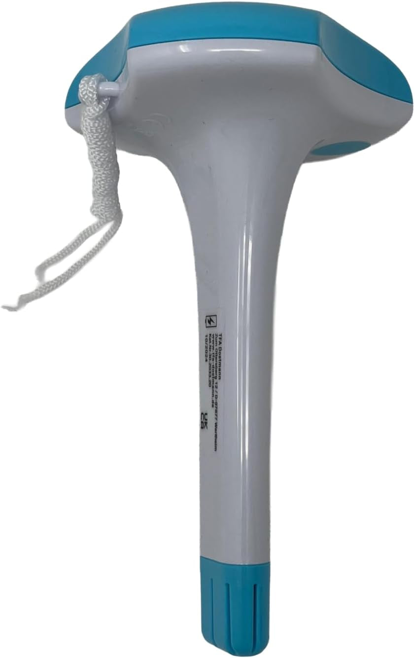 TFA Dostmann 30.2033.20 TFA Dostmann 30.2033.20 Cyfrowy termometr do basenu słonecznego, kabel 1 m, wodoodporność IPX8, bateria nie jest dołączona, zakres pomiarowy -20 do +50°C, dokładny, idealny do basenów, stawów, basenów, biały/turkusowy