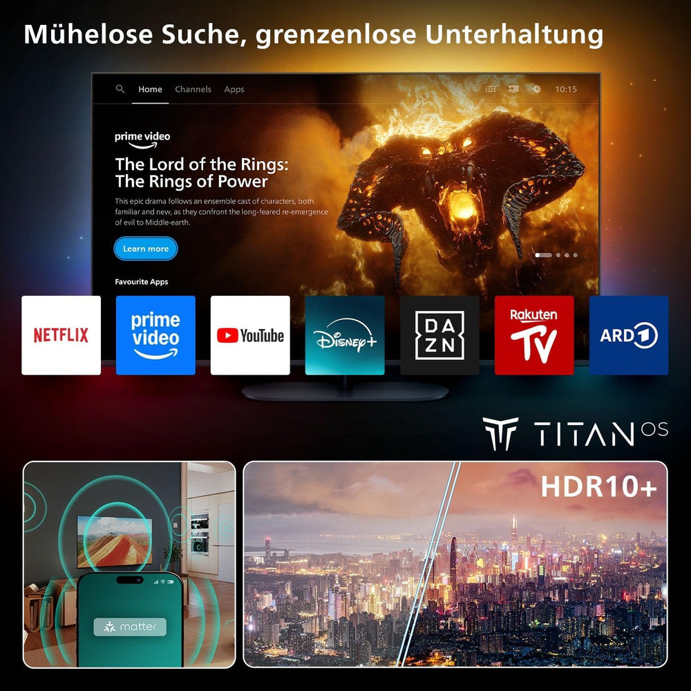 Televizor inteligent LED Philips 43PUS7800 4K - ecran de 43 de inci cu Pixel Precise Ultra HD, platformă Titan OS și sunet Dolby Atmos - Funcționează cu Alexa și Google Assistant