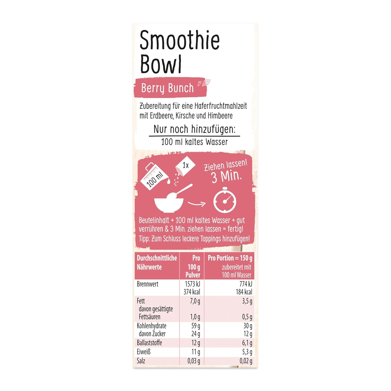RUF Smoothie Bowl Berry Bunch Owies Przekąska śniadaniowa z jagodami i nasionami Chia, szybka i łatwa w przygotowaniu, wegańska, 1 saszetka x 50g (opakowanie 3 szt.)