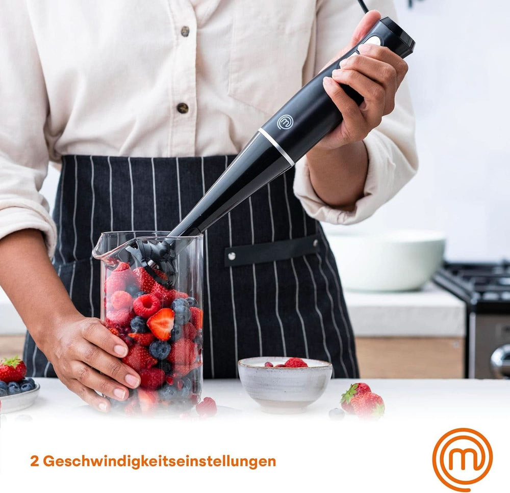 Masterchef Stabmixer, Pürierstab Mit Spritzschutz, Zauberstab Küchengerät, Elektrische Mixstab Blender ręczny Mit 2 Geschwindigkeiten, Eintauchfunktion, Spülmaschinenfeste Komponenten, 200W, Schwarz Kitchen Naty Shop