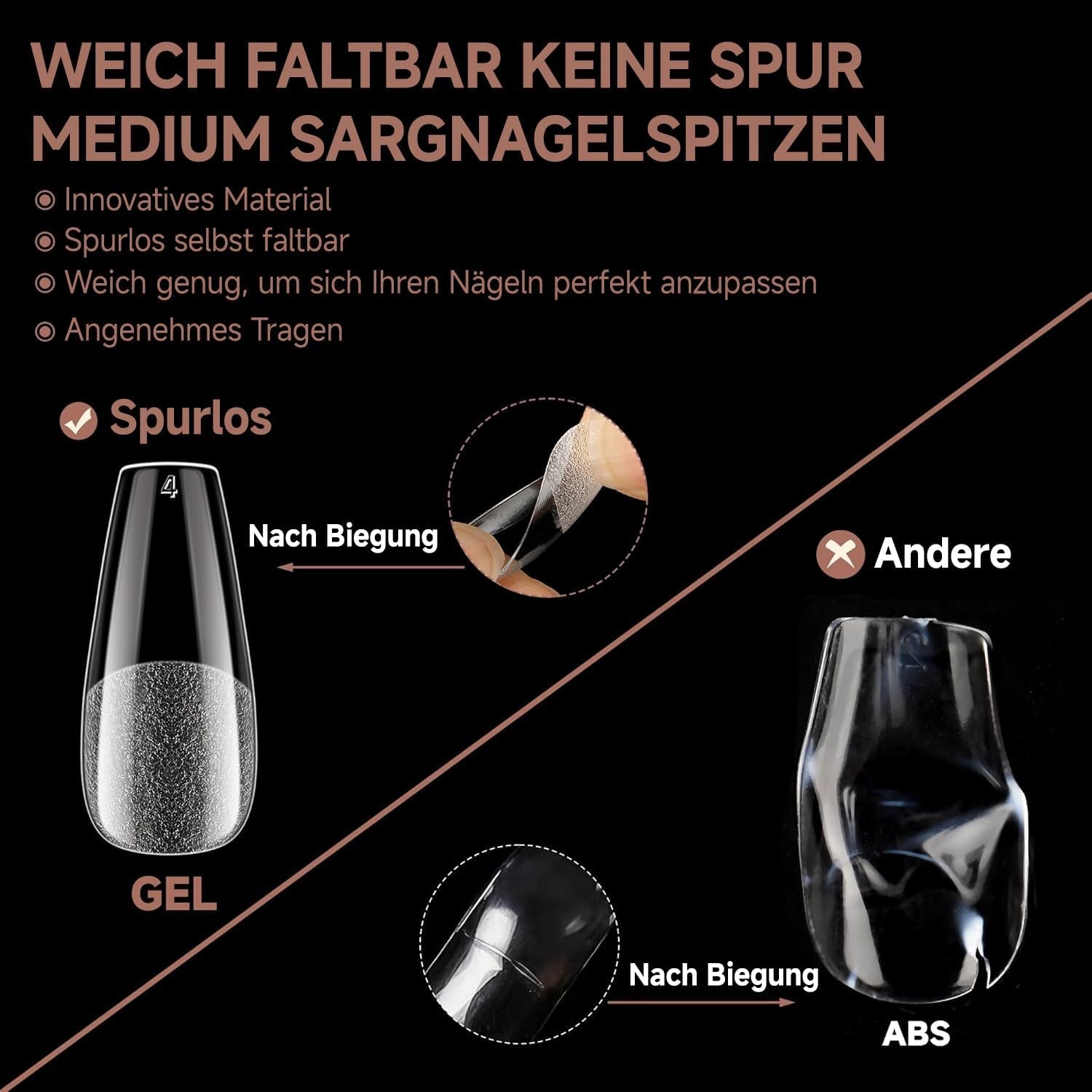 Tipuri de unghii balerină pentru unghii cu gel, 216 bucăți, 12 mărimi, tipuri de unghii cu gel moale, acoperire completă, set pentru extensii de unghii, semi-mate, DIY, artă acasă