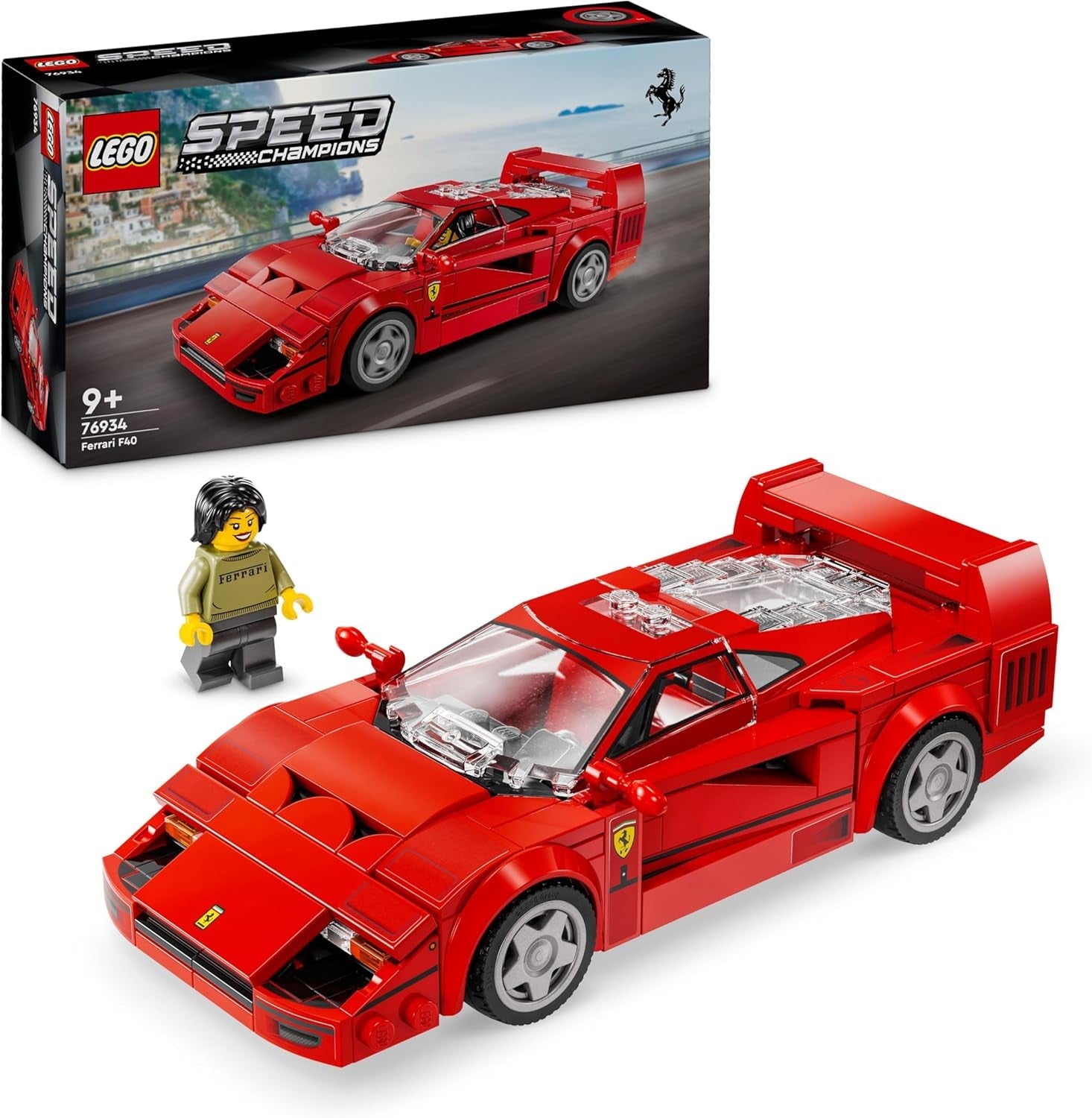 LEGO Speed Champions Ferrari F40 Supersportwagen, Spielset mit baubarem Spielzeugauto und Fahrer-Minifigur, Bauset zum Sammeln für Kinder, Geschenk für Jungen und Mädchen 76934