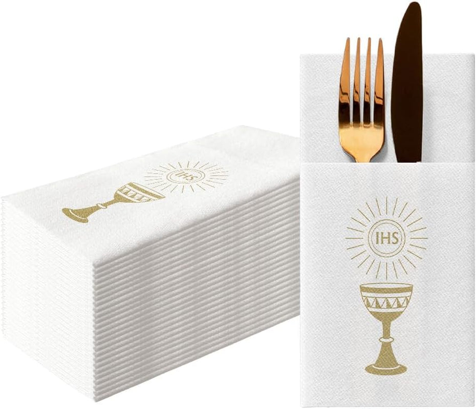 PAW - Șervețele pentru tacâmuri Airlaid - Fabric-like (1/8 fold) | 25 bucăți | Ideal pentru nuntă, botez, comuniune, aniversare | Saci de șervețele pentru tacâmuri | Bej