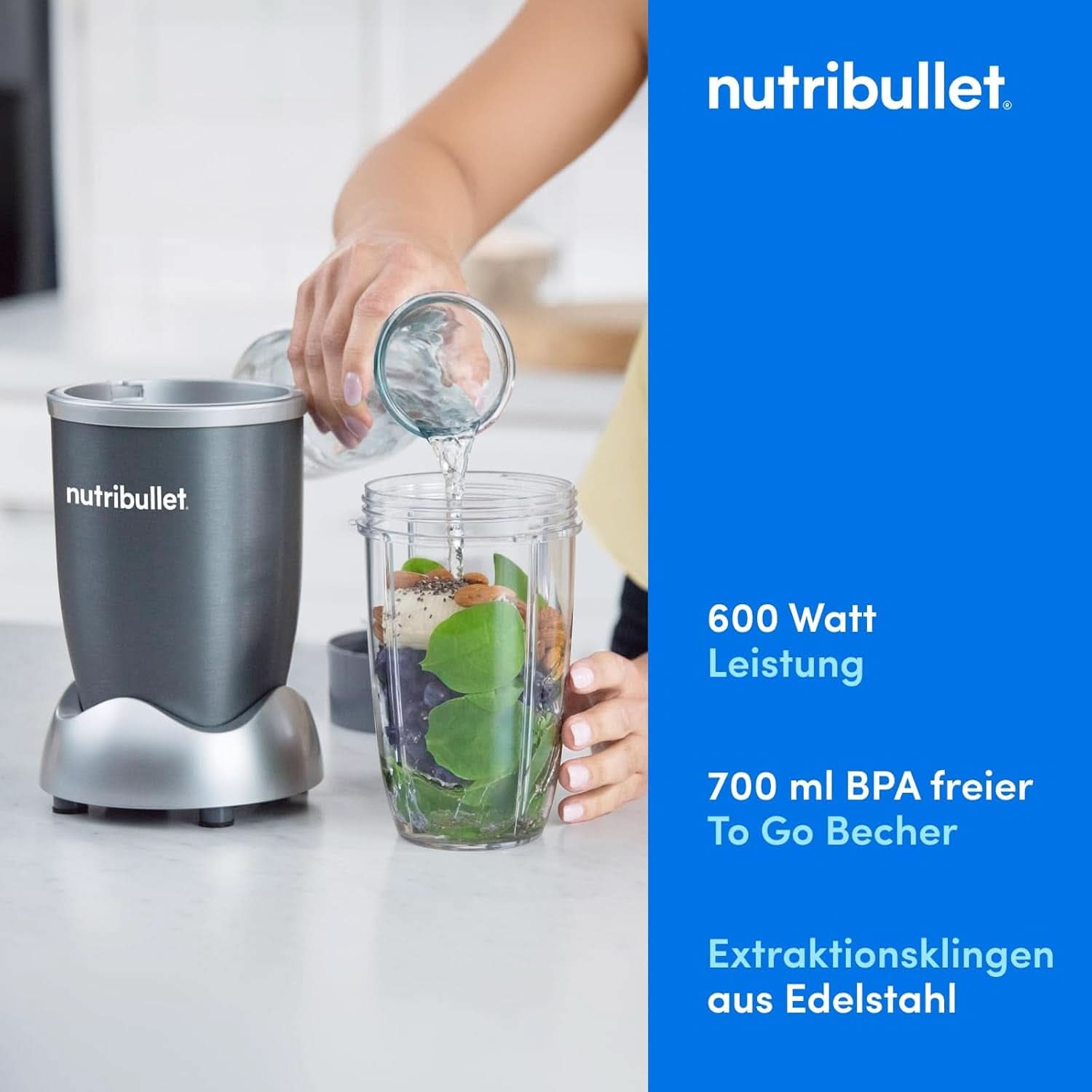 Nutribullet Original, Elektrischer Mixer, Zerkleinerer, Smoothiemixer, Smoothie Maker, 600 W Leistung, Einfach Und Schnell in Der Anwendung, Kompakt, Leicht Zu Reinigen, NB603DG Kitchen Naty Shop