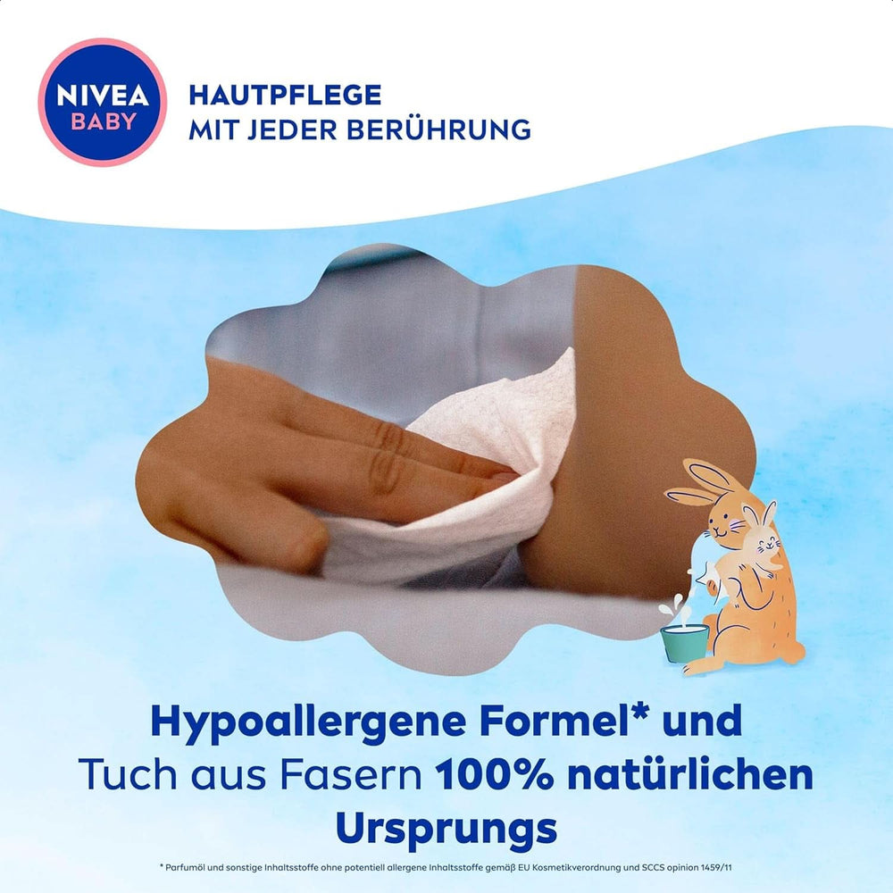 NIVEA Baby AQUA Feuchttücher, Baby Feuchttücher Zur Sanften Reinigung Empfindlicher Haut, Hypoallergene Und Parfümfreie Feuchttücher Für Babies Mit 99% Wasser (1 X 57 Stück) Chusteczki nawilżane dla niemowląt Naty Shop