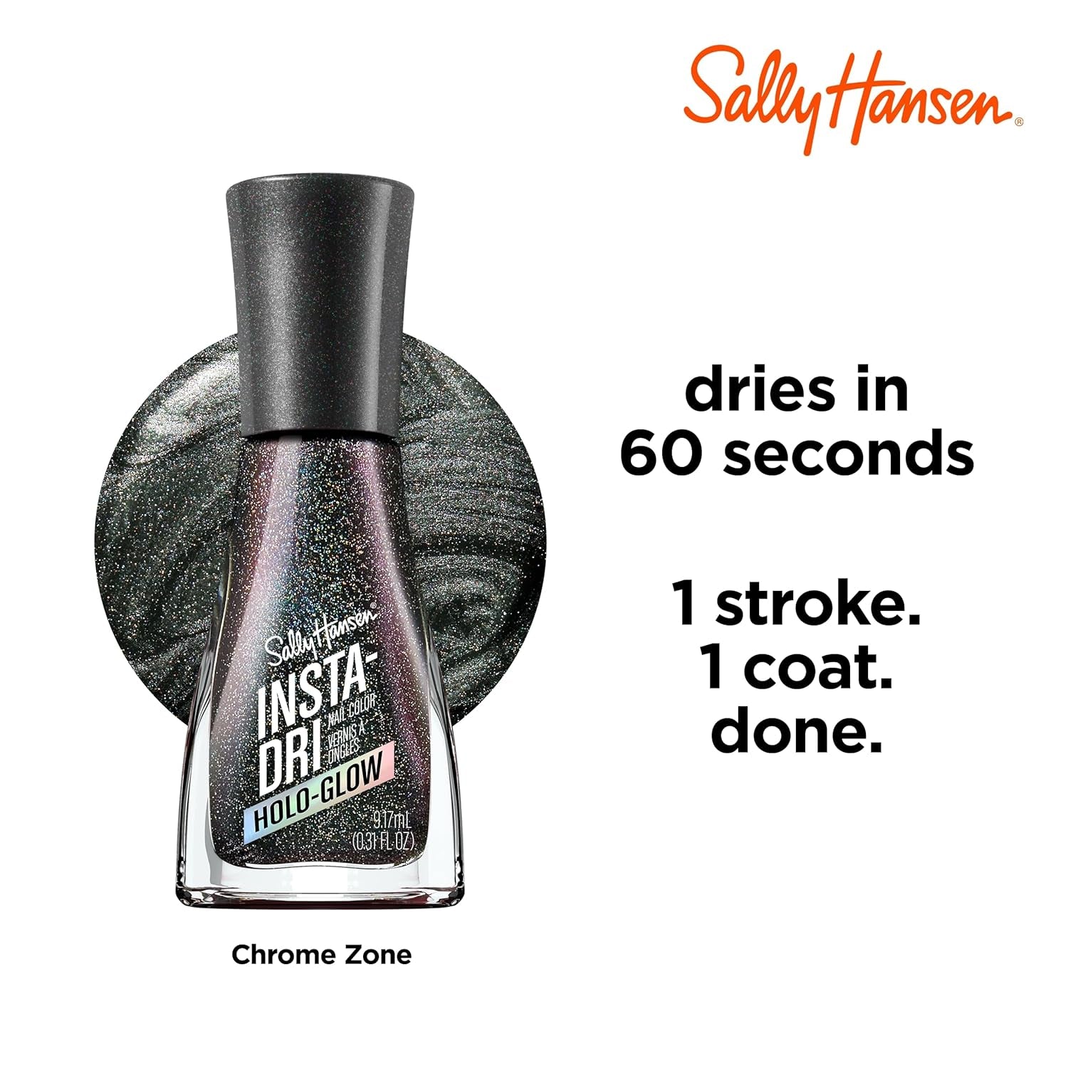 Insta-Dri Holo-Glow lakier do paznokci, strefa chromu, łatwy w użyciu, długotrwały, piękne kolory, łatwy w aplikacji, bez odprysków, 19ml