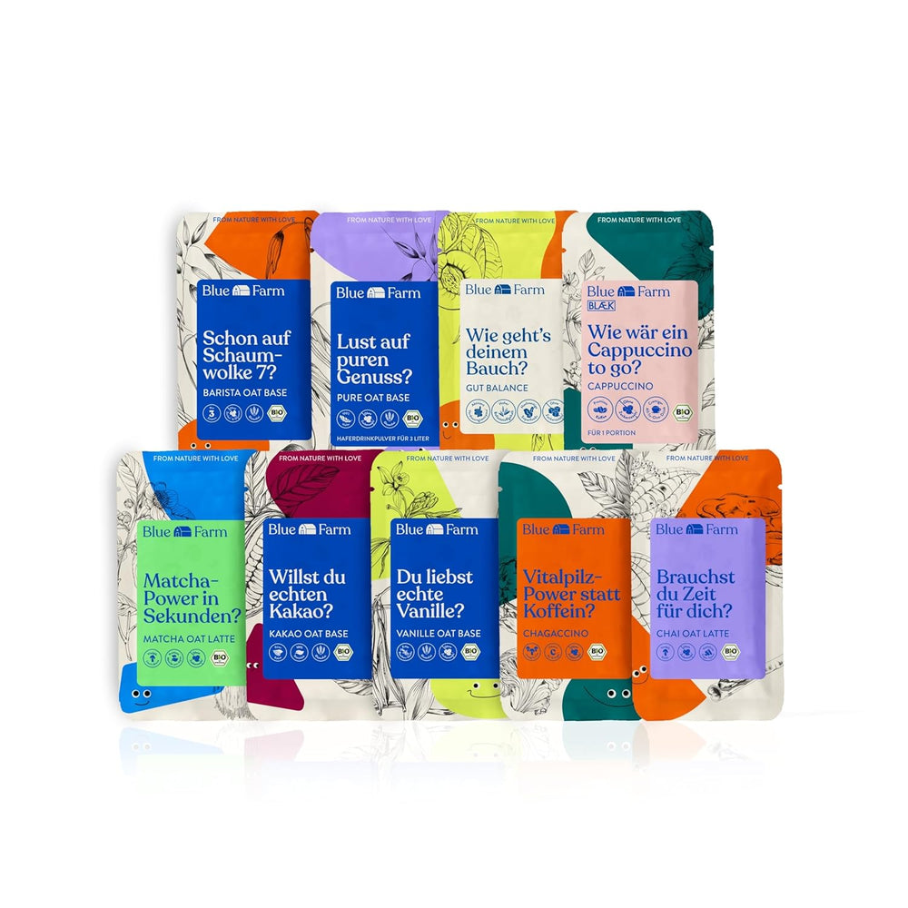 Blue Farm Pure Oat Base für bis zu 8 litrów Haferdrink zum Selbermischen – 100% beste Bio-Qualität – 100% wegańskie, bez laktozy i bezglutenowe – 90% weniger Verpackungmüll