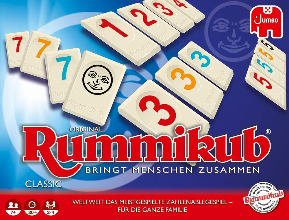Jumbo Spiele Original Rummikub Classic - der Spieleklassiker unter den Gesellschaftsspielen - für Erwachsene und Kinder ab 7 Jahren JUM17571 Wielokolorowy 2,7 ​​x 3,7 cm