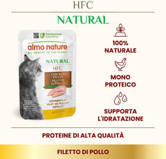 almo nature HFC Natural - Hrană umedă pentru pisici - cu pui - Calitate umană, Fără gluten, Monoproteină - 55g, pachet de 6