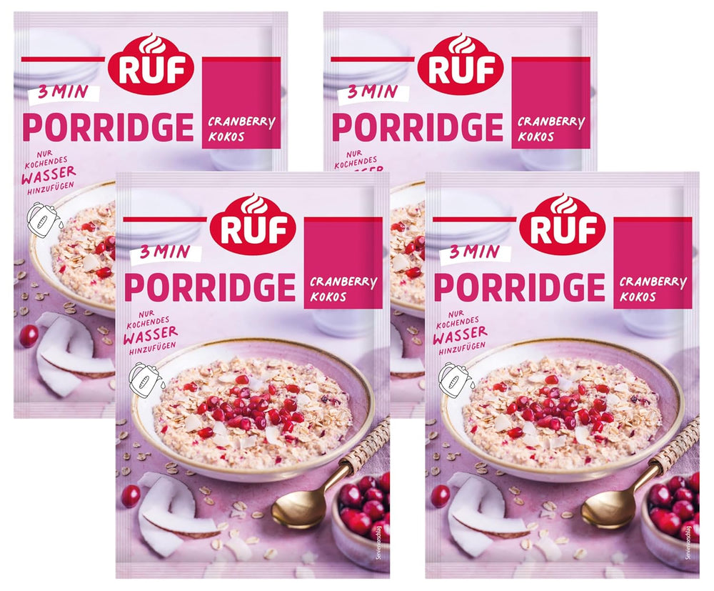 RUF płatki owsiane błyskawiczne z truskawkami i wanilią, letni posiłek z płatkami owsianymi gotowy w 3 minuty, 1 saszetka x 65g