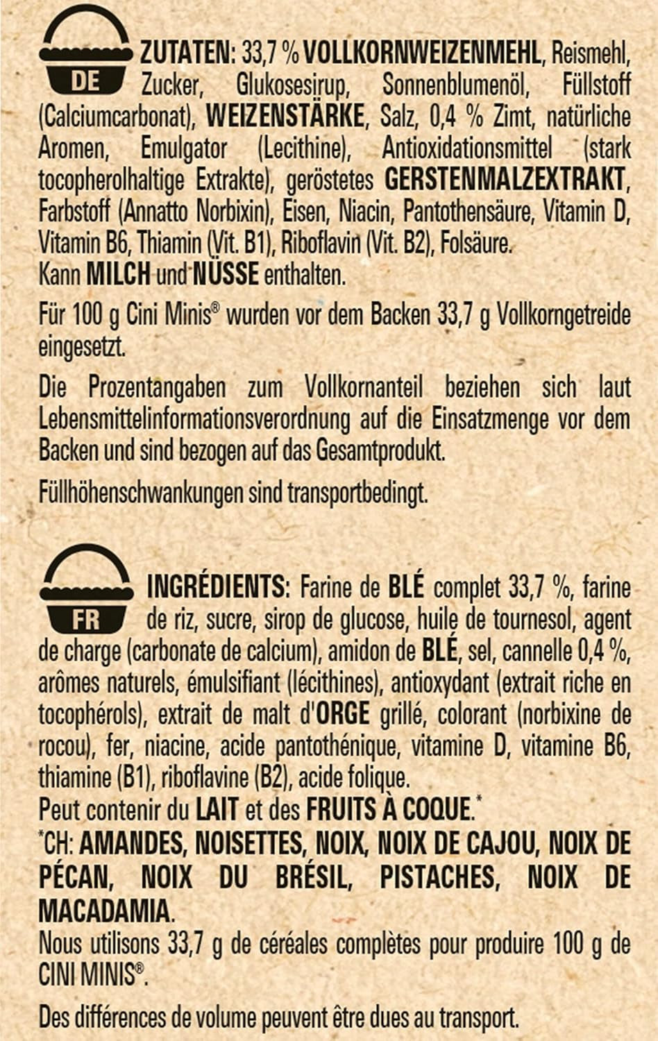 Nestlé CINI MINIS, Muesli z cynamonem, 37% pełnoziarnistych ziaren witalnych, z witaminami, wapniem i żelazem, chrupiące płatki, opakowanie 7 szt. (7x375g)