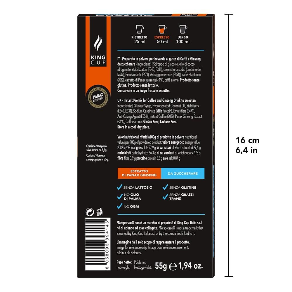 - 5 Packungen mit 10 Zuckerfreier Ginseng Kapseln, 50 Kapseln 100% Kompatibel mit dem Nespresso-System von Ginseng Getränk, Glutenfrei und Laktosefrei