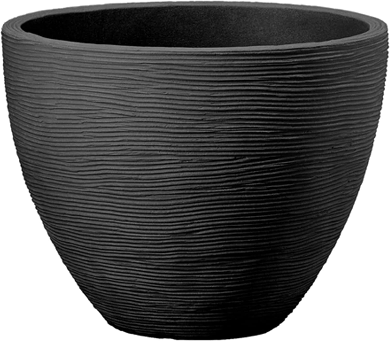 Jardinieră Dehner Vino | Ghiveci, recipient pentru plante | pentru plante în ghiveci | modern, rotund, stabil dimensional, robust | textură cu nervuri | interior, exterior | plastic | antracit | Ø 40 cm, înălțime 60 cm