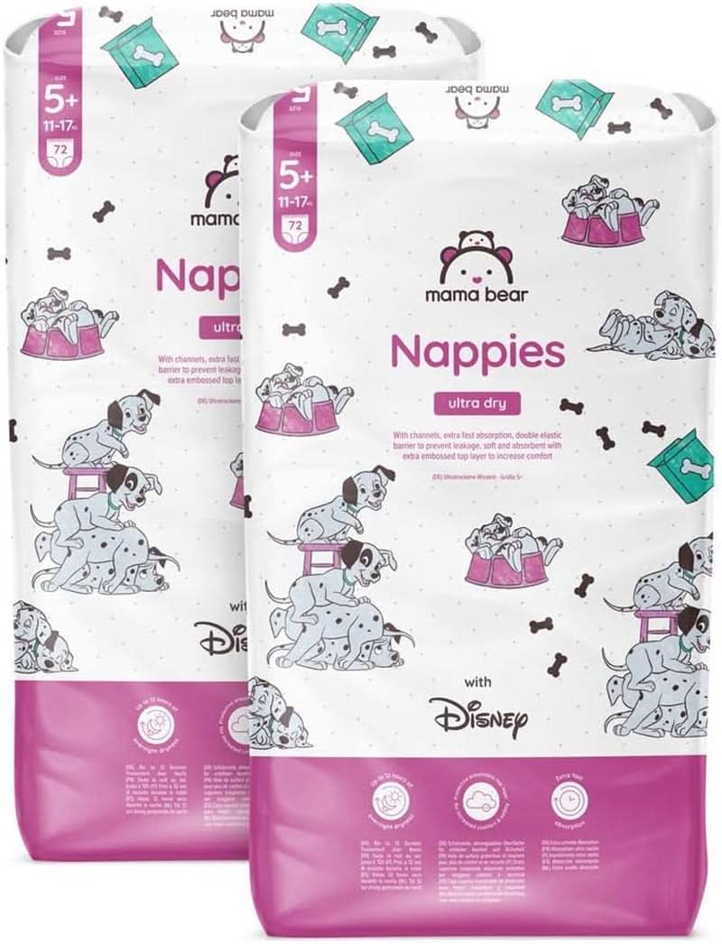 Pieluchy Mama Bear Disney Ultra Dry Rozmiar 4 (8-14kg), Białe, 84 sztuki (1 opakowanie) Naty Shop Rozmiar 5+ (11-17kg) Opakowanie miesięczne