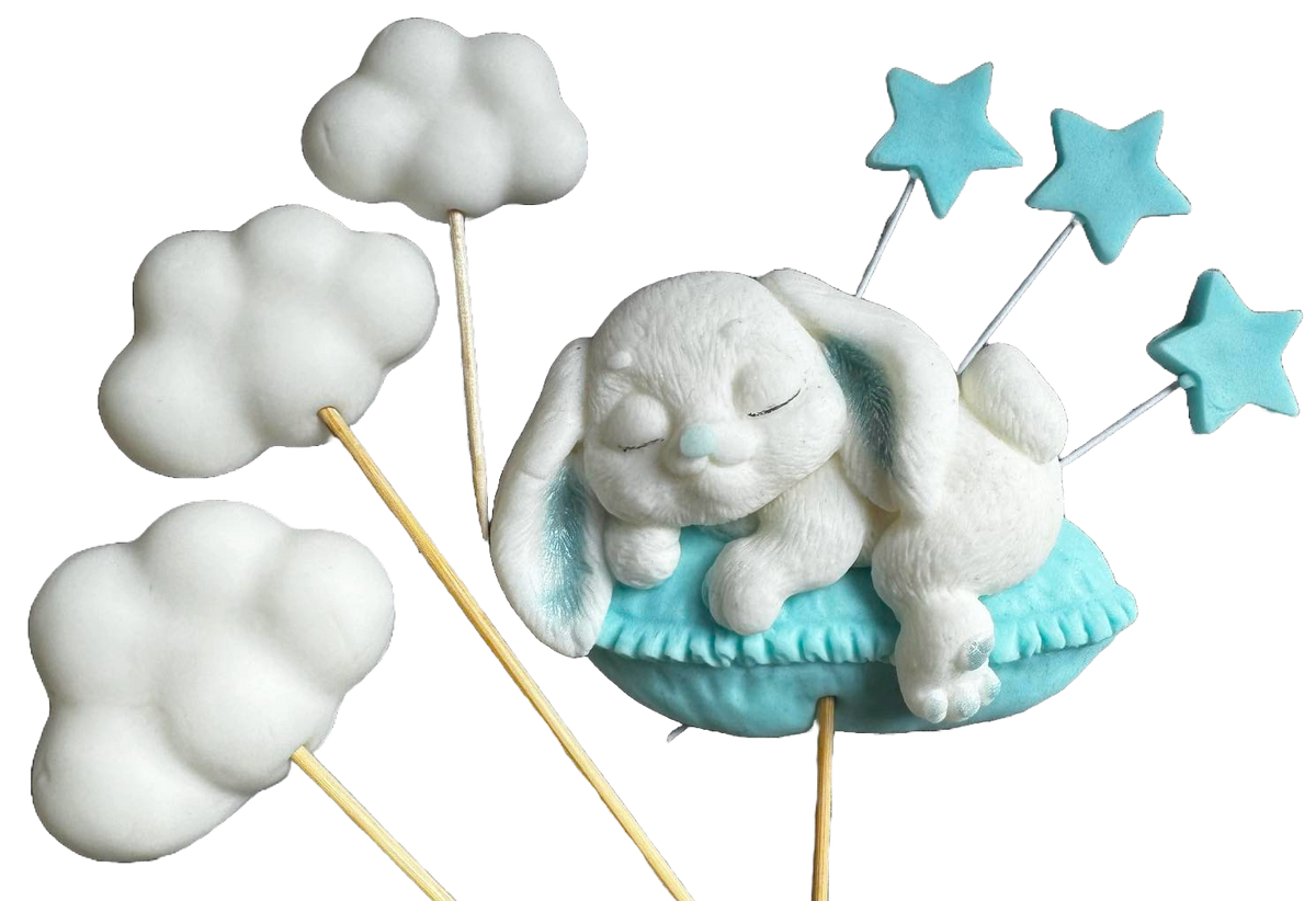 Set 7 decoratiuni comestibile din zahar, Iepuras Decoratiuni din Pasta de Zahar Naty Shop