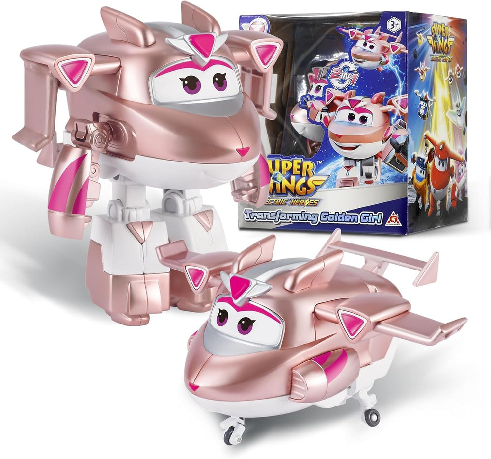 Samolot transformacyjny Super Wings z doładowaniem, ok. 12,7 cm duża figurka dla dzieci zabawka samolot i figurka robota dla chłopców i dziewcząt powyżej 3 lat srebrne figurki sklep Naty Gold Girl