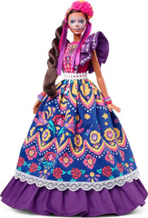 Păpușă Barbie 2022 Día De Muertos cu rochie tradițională cu volane, coroană de flori și vopsea facială Calavera, cadou pentru colecționari