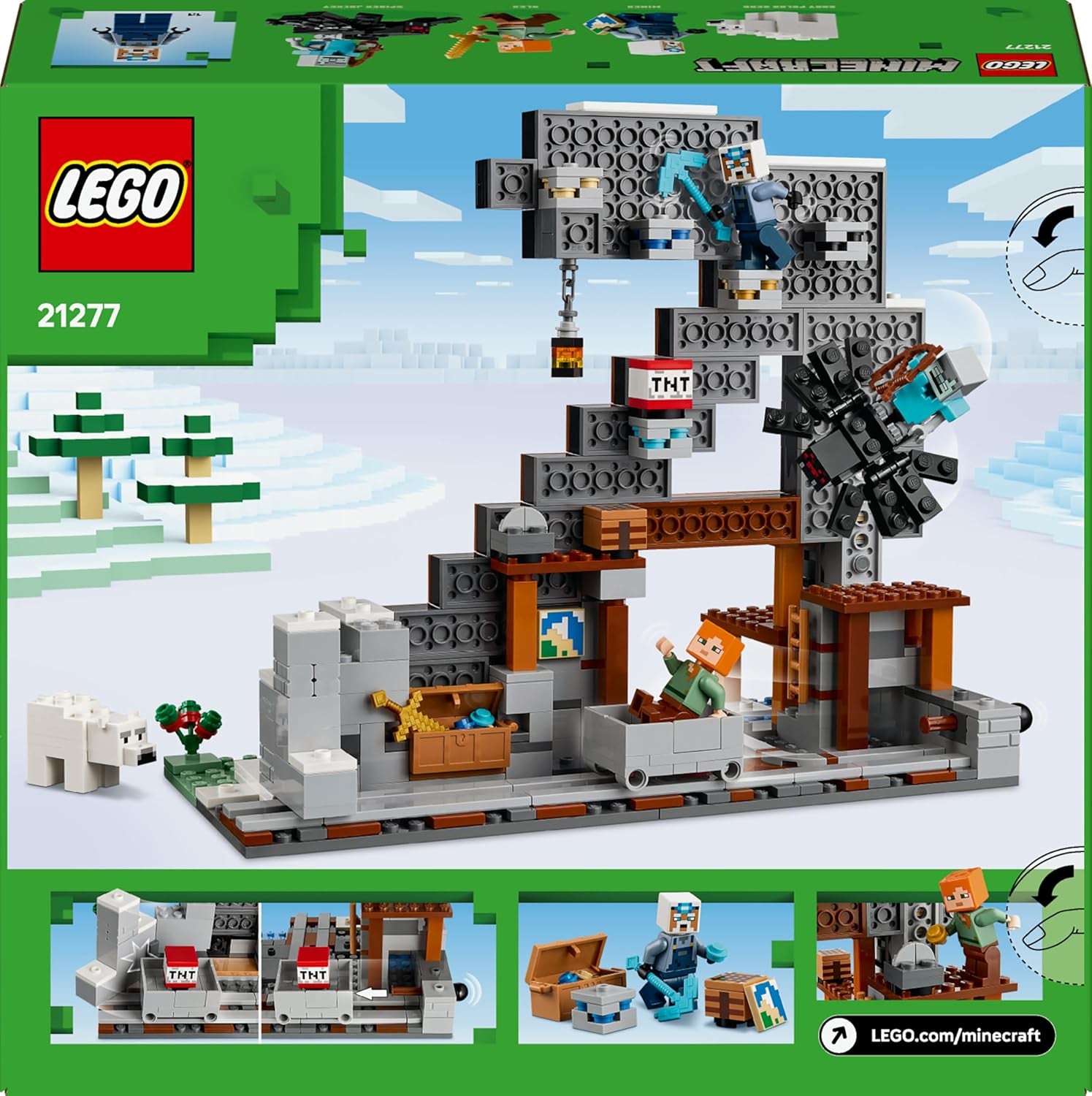 LEGO Minecraft Die Spitzhackenmine - Interaktywna gra dla dzieci - Alex, Minenarbeiter i Stray Spinnenreiter Figurki - Sammelbares Gamer Geschenk für Jungen & Mädchen ab 8 Jahren - 21277