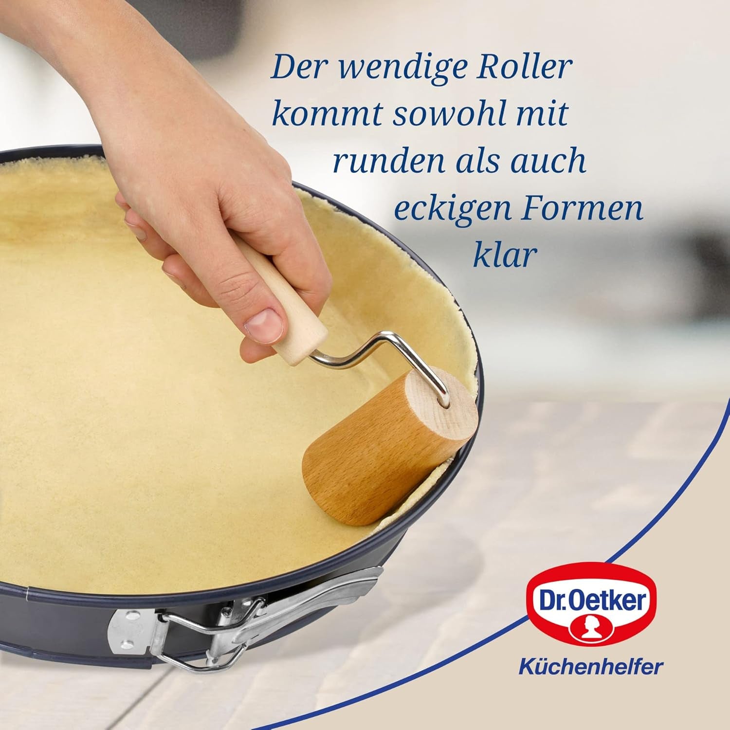 Dr. Oetker Teigroller aus Holz – Teigrolle aus wysokiej jakości Buchenholz – Perfekt für round und eckige Formen – ok. 18 x 7 cm, Rolle Durchmesser ok. 4,5cm