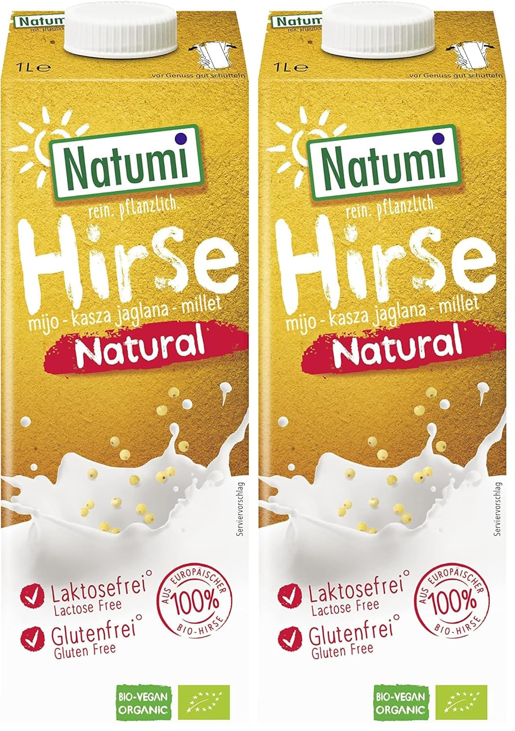 Natumi Bio Hirsedrink Natur, 6 x 1L - Bez laktozy, Wegańskie, Bio, Bezglutenowe, Milchfreie, Milchfreie Alternatywa