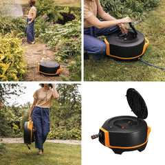 Fiskars Waterwheel XL, Set de udare all-inclusive, Rază totală de acțiune de 25 m, Retragere automată, Furtun de grădină universal (Ø 13 mm), Conector universal pentru robinet, Negru/Portocaliu, Seria X, 1067549