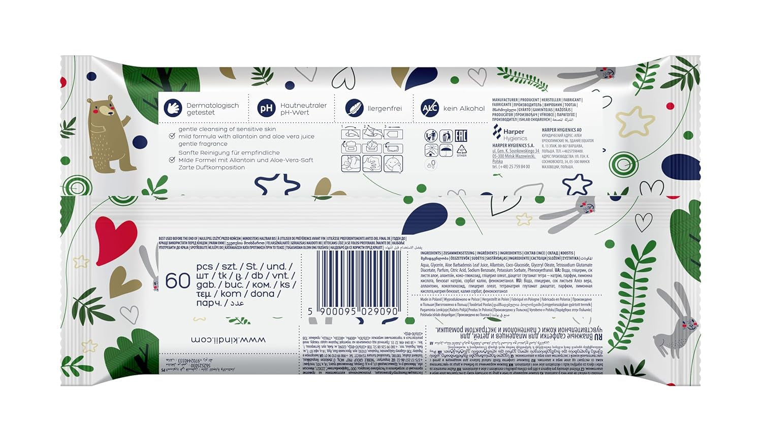 Kindii Natural Balance chusteczki nawilżane dla niemowląt – (1 x 60 szt.) Chusteczki nawilżane dla niemowląt i dzieci – Ochronne, Aloe Vera, Delikatny zapach – 60 szt.