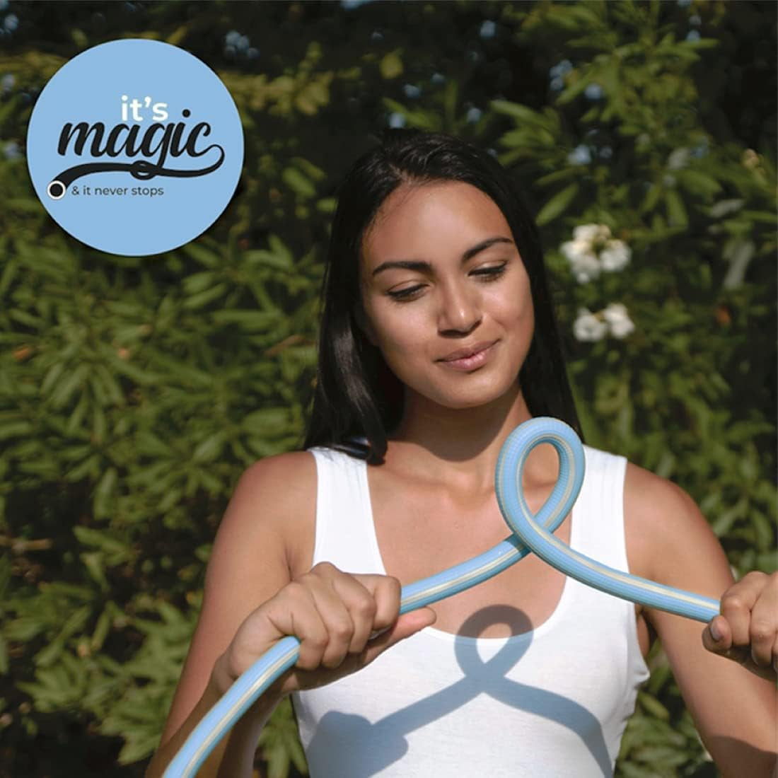 Furtun de grădină extensibil Magic Blue Hose, 20 de metri, cu sac și duză de pulverizare