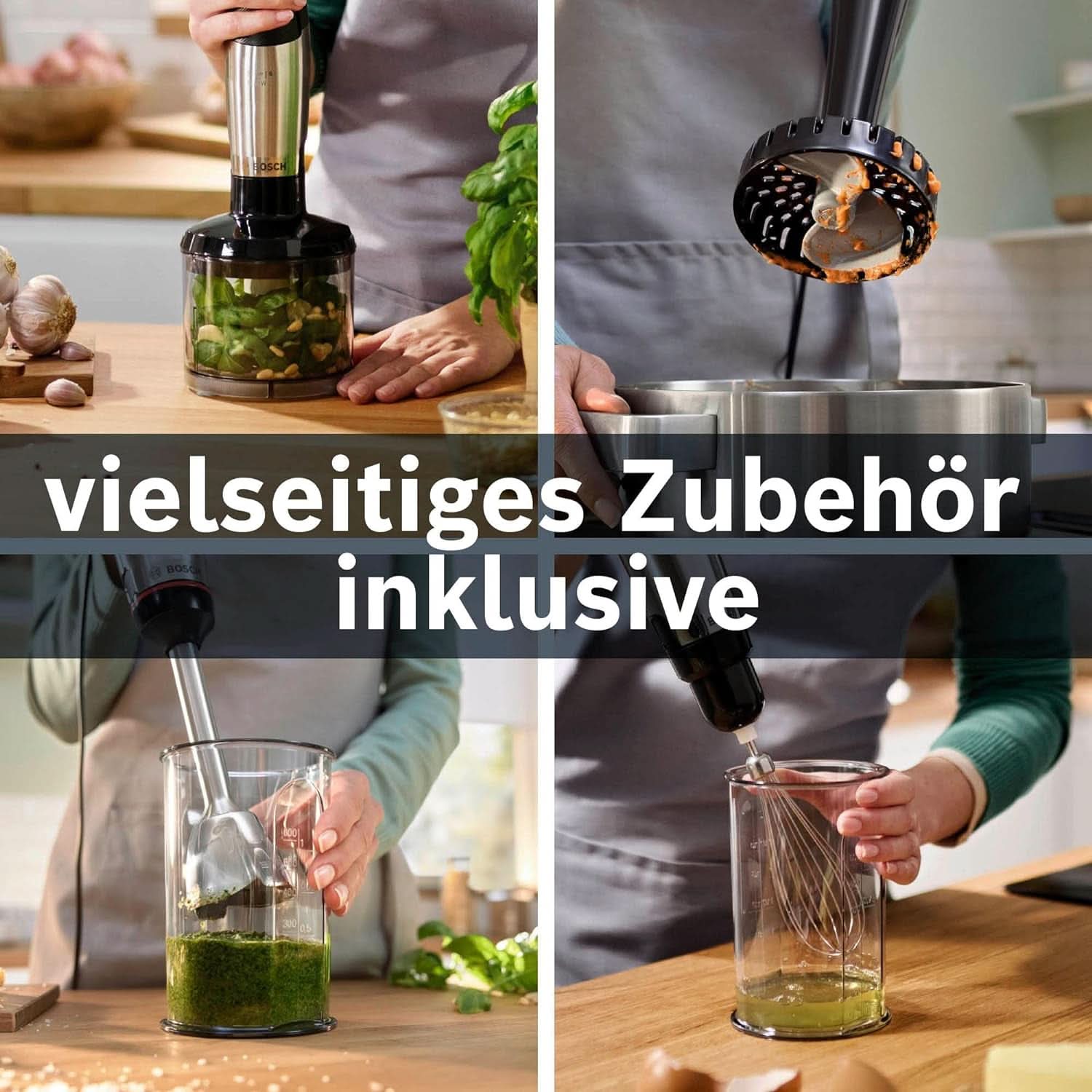 Bosch Stabmixer Ergomaster Serie 6 MSM6M623, 10 Jahre Motorgarantie, Edelstahl-Klingen, Verschleiãÿfreie Keramik-Kupplung, Luftkühlung, Zerkleinerer, Kartoffelstampfer, Schneebesen, 1000 W, Edelstahl Kitchen Naty Shop