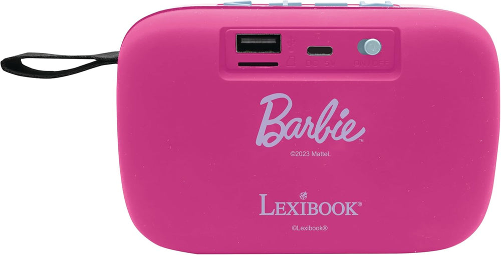 Lexibook Mattel Barbie - Tragbarer Bluetooth-Lautspeaker, kabellos, USB-C, SD/TF-Karte, wiederaufladbarer Akku, blau/rosa, BT018BB