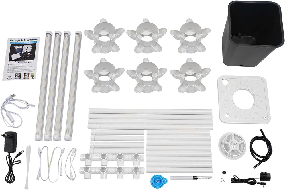 Kit de creștere turn hidroponic, 30 de găuri, 6 niveluri, turn de plantare fără sol, sistem hidroponic, turn aeroponic, grădină verticală, turn de căpșuni, sistem de creștere hidroponic pentru ierburi, fructe și legume (gri)