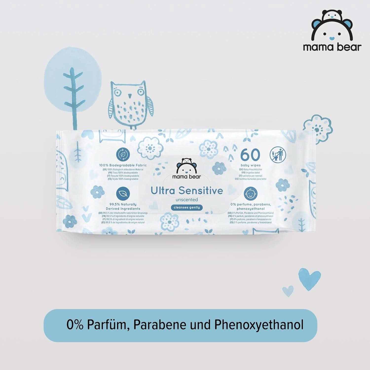 Șervețele ultrasensibile pentru bebeluși Mama Bear, fără parfum Naty Shop