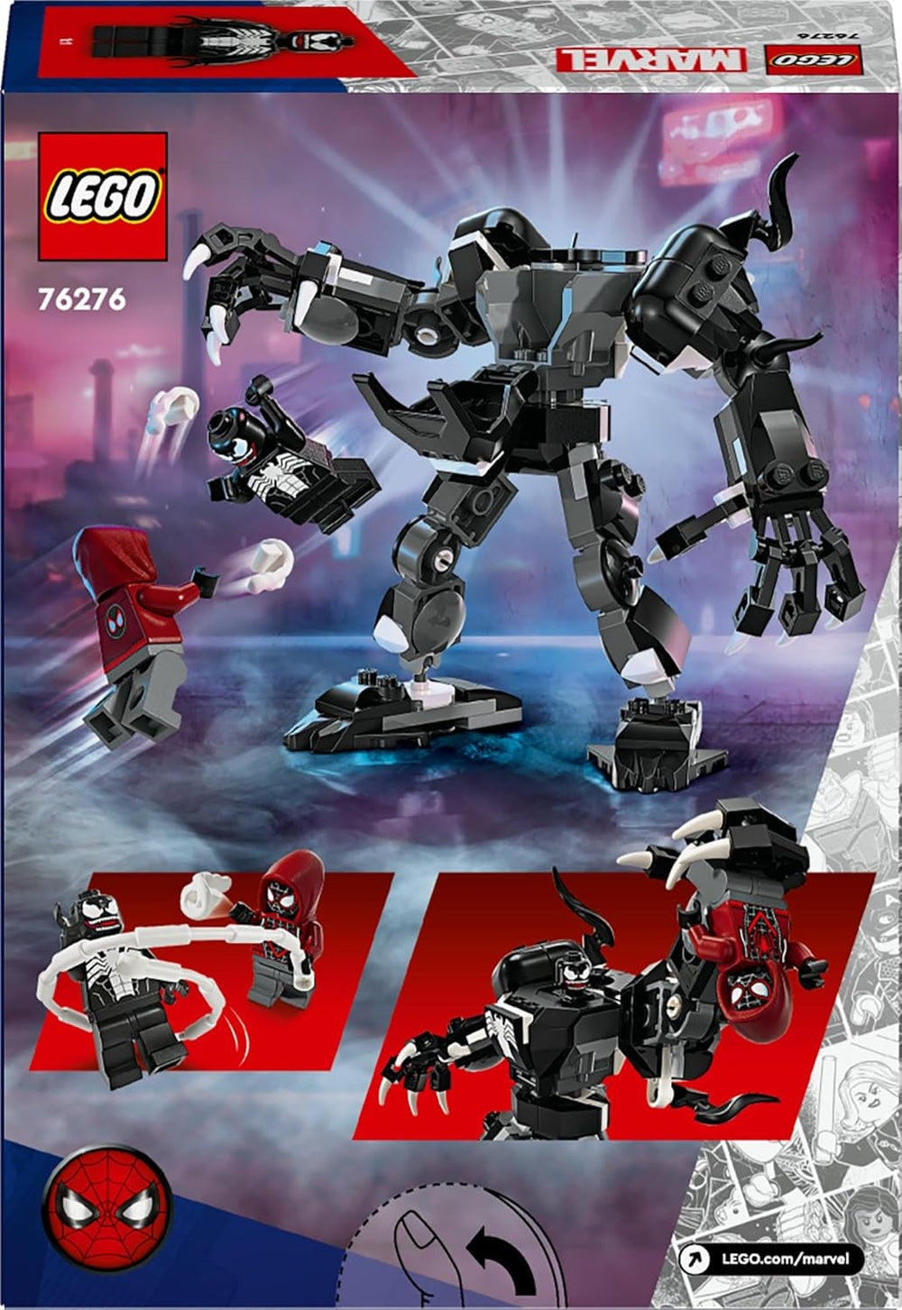 LEGO Marvel Venom Mech kontra. Miles Morales Ruchome figurki dla dzieci Zestaw Spider-Mana z pojedynkiem superbohaterów Mini figurki Zabawka na prezent dla chłopców i dziewcząt w wieku 6 lat 76276 Zestawy do budowania Besuche den LEGO-Store